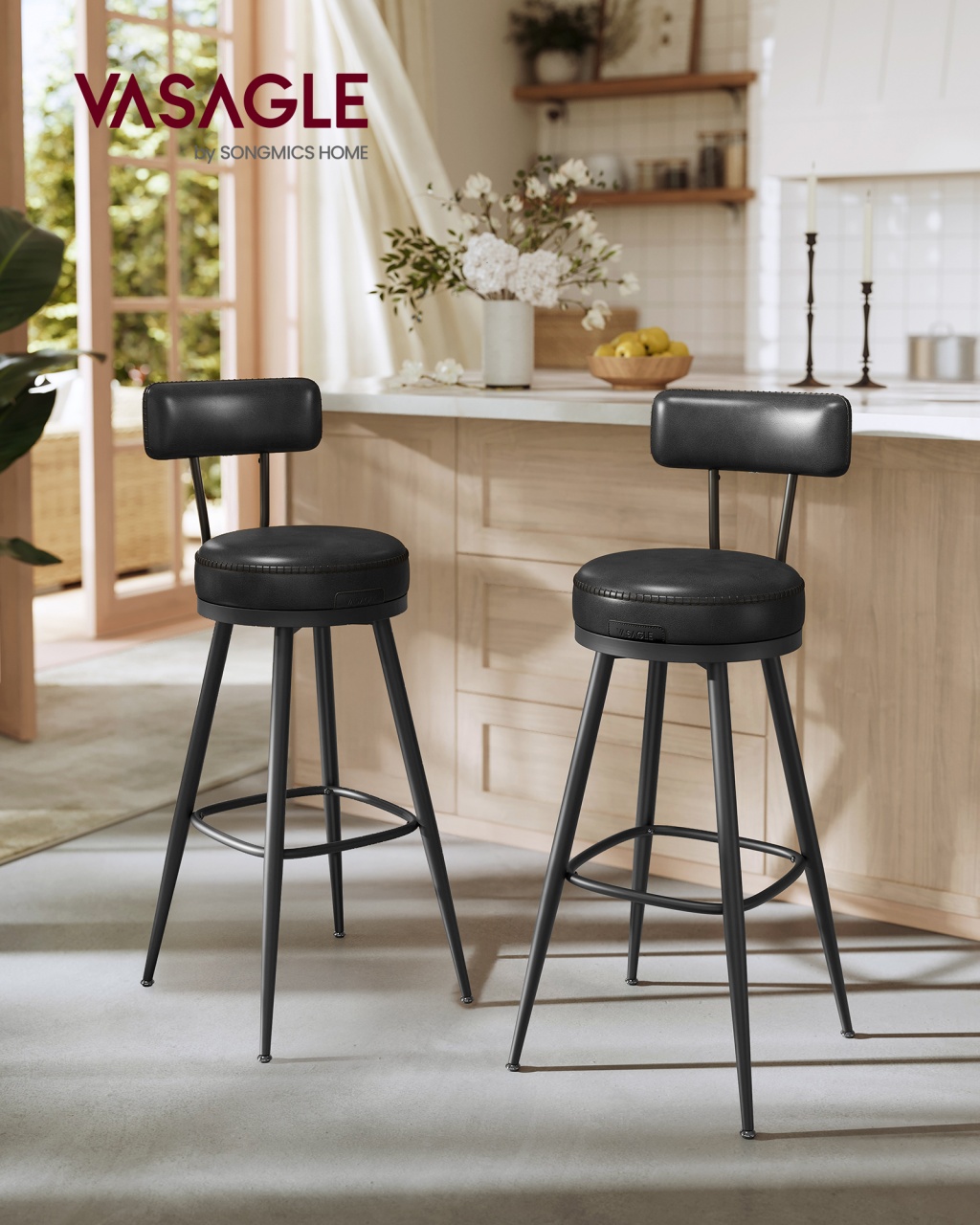 Set 2 scaune de bar Vasagle Negru 56x56x101.5 cm