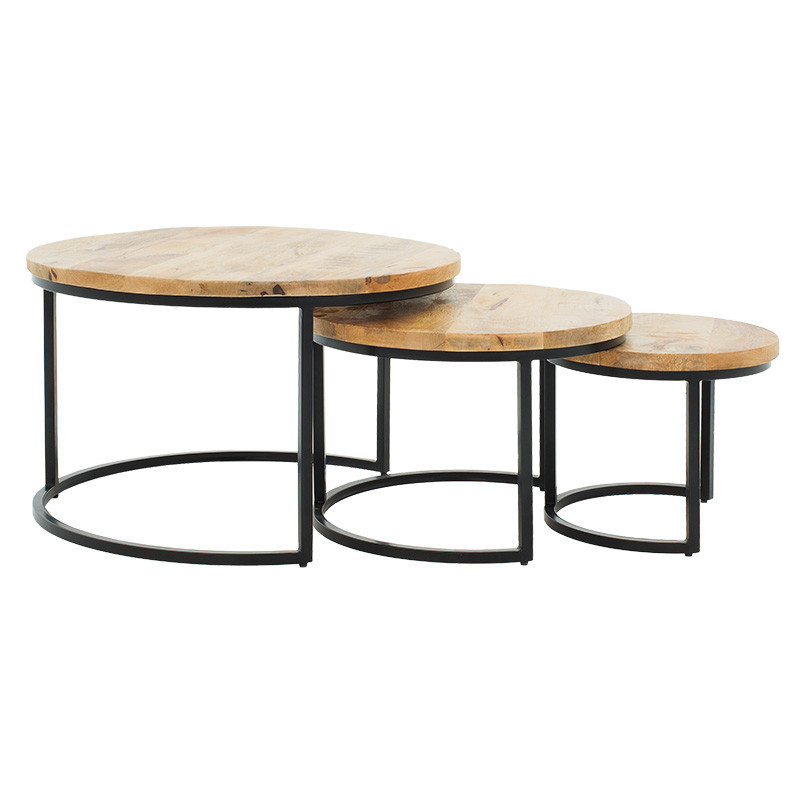 Set 3 Masute de Cafea Model Heaven, 78x58x43/78x58x43/47x38.5x34.5 cm, Nuc/Negru