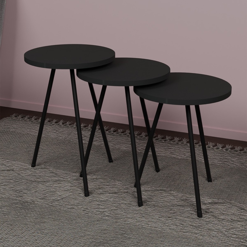 Set 3 Masute de Cafea Model Sebko, Antracit/Negru - 1 | YEO