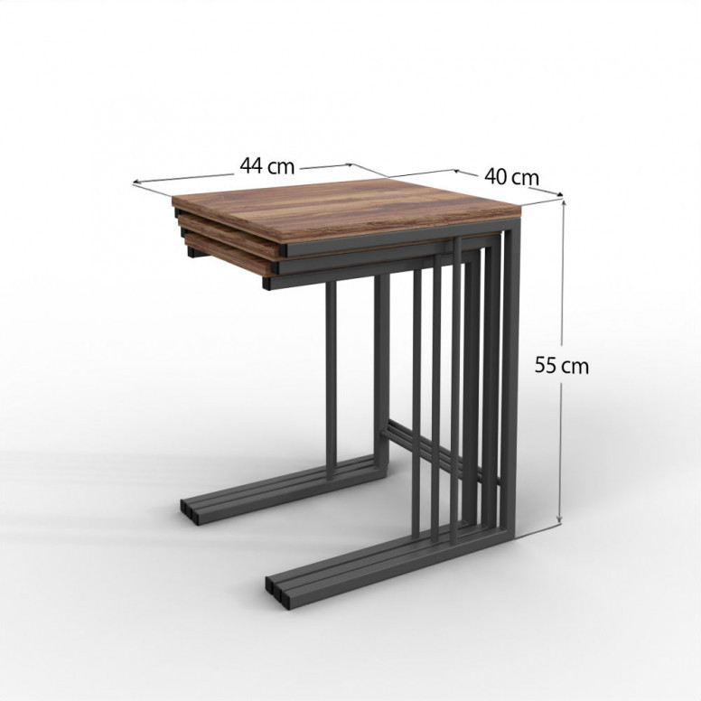 Set 3 Masute de Cafea Model Tucker, 44x40x55/42x35x52/40x29.5x49 cm, Stejar/Gri - 3 | YEO