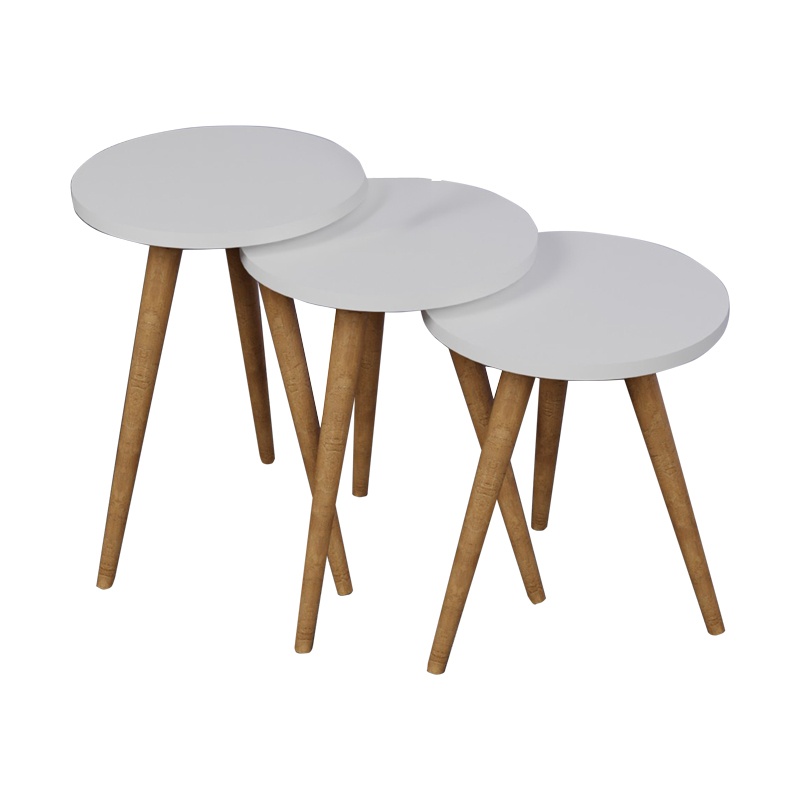 Set 3 Masute Laterale Model Perjene, Natur/Alb - 1 | YEO