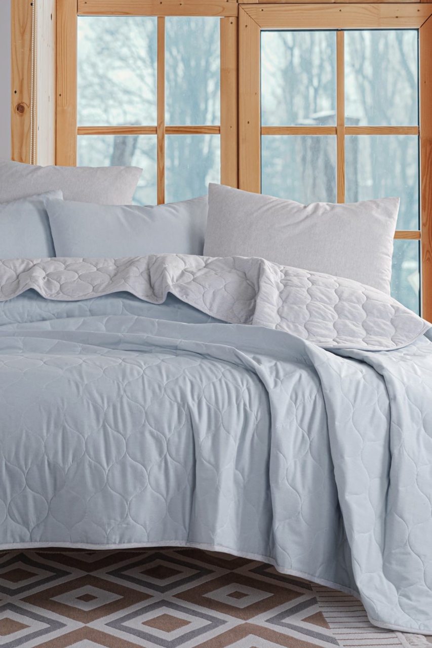 Set Cuvertura Pat Dublu Model Solid Light Blue, Grey - 2 | YEO