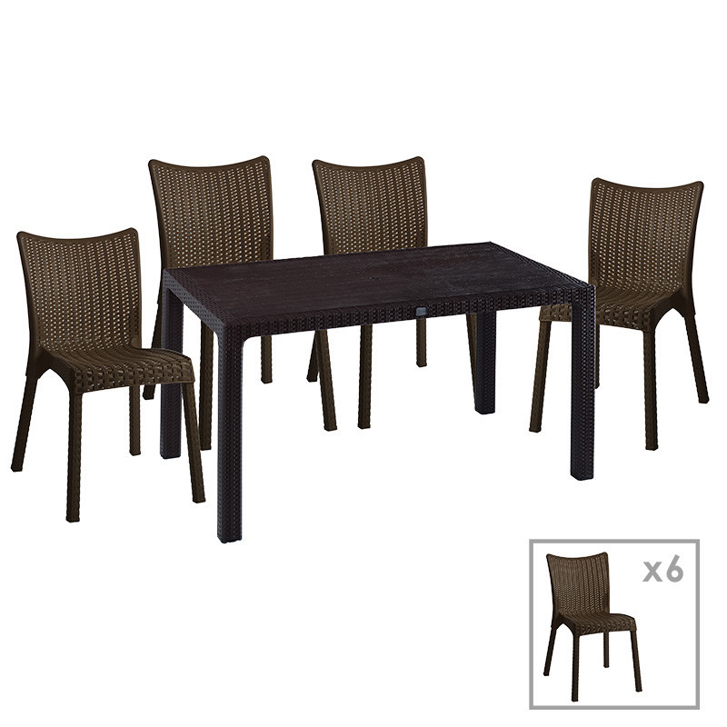 Set de gradina masa si scaune Explore-Confident set 7 piese plastic maro 150x90x73.5cm