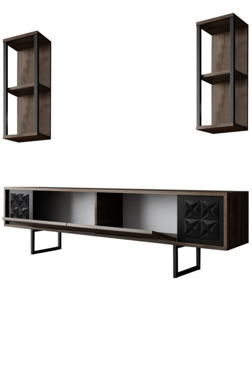 Set de mobilier pentru living Black, Nuc- Negru