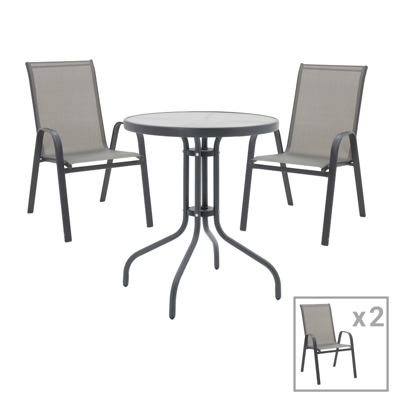 Set masa de gradina si scaune, Model Calan-Watson, culoare gri, metal si sticla securizata, D60x70 cm - 1 | YEO