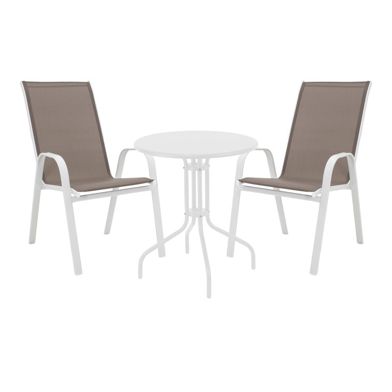 Set masă și scaune de exterior, 3 Piese, Model , Alb/Maro
