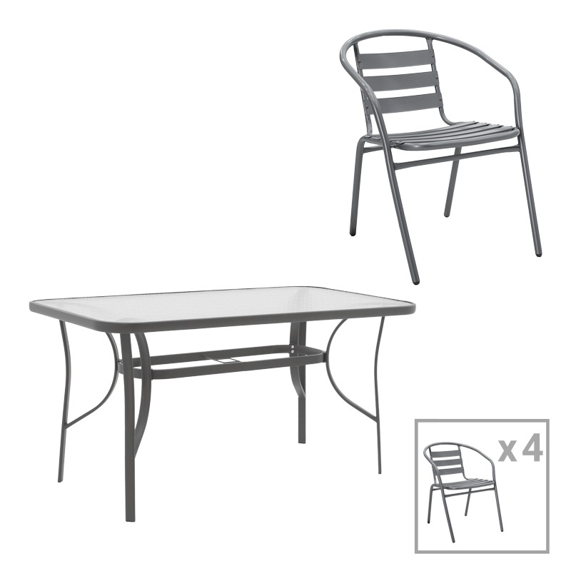 Set masă și scaune de exterior, 5 Piese, Model Ensure-Tade, Gri închis, 120x70x70 cm