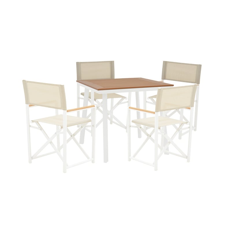 Set Masa si Scaune de Exterior, 5 Piese, Model Mabu-Synergy, Natural/Alb, 80x80x74 cm