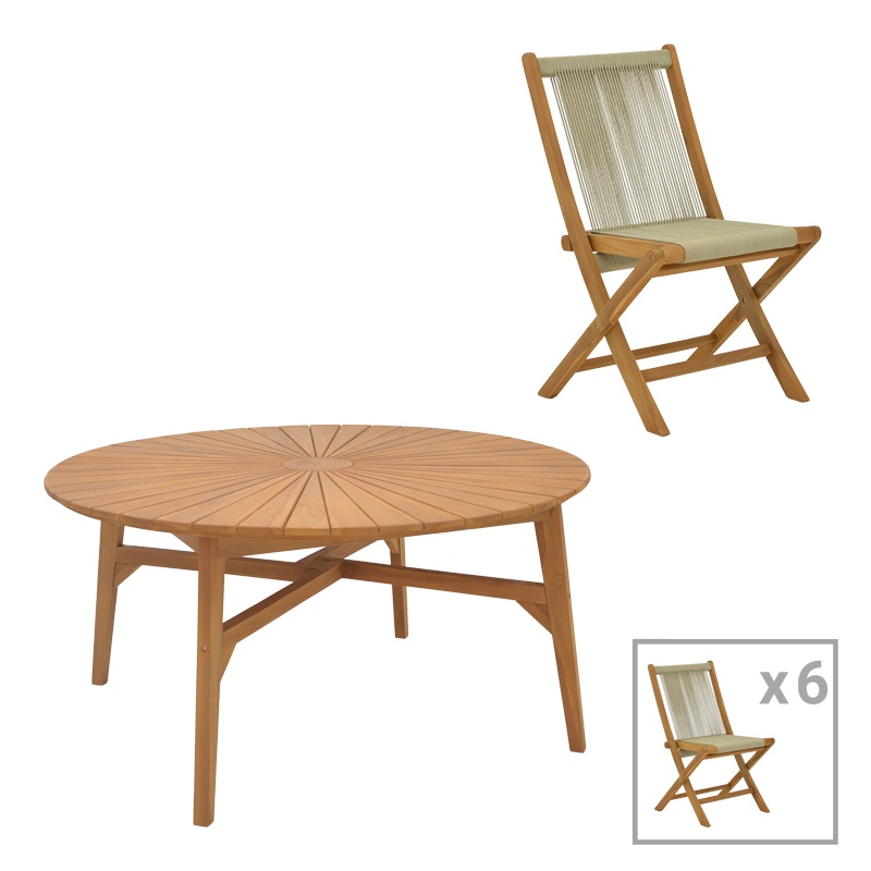 Set Masa si Scaune de Exterior, 7 Piese, Model Banou-Colen, Natural , D150x75 cm