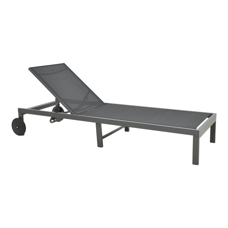 Șezlong din aluminiu si textilenă Model Mailo, Gri închis, 71x206x30 cm