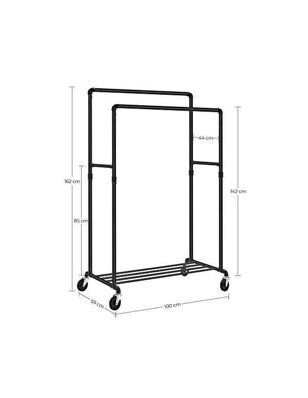 Suport pentru haine cu roti, Songmics, 2 sine, 110 kg, HSR60B, Negru - 3 | YEO