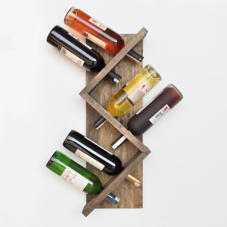 Suport Sticle de Vin, din Lemn Model Brian, Nuc