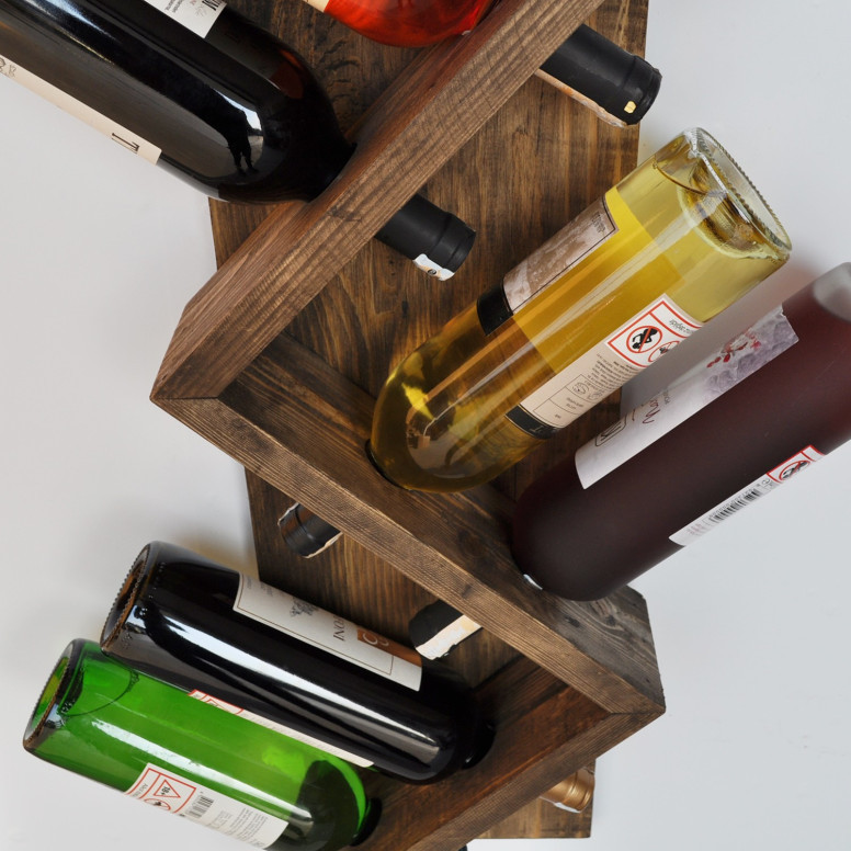 Suport Sticle de Vin, din Lemn Model Brian, Nuc - 2 | YEO