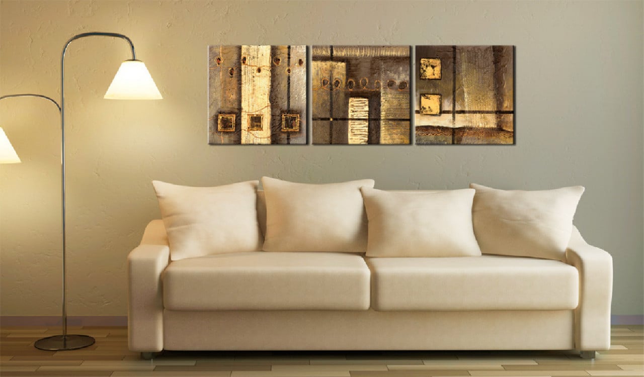 Tablou pictat manual - Gold composition 150x50 cm - 1 | YEO