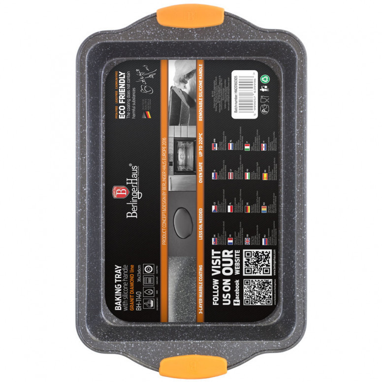 Tava pentru Copt cu Maner de Silicon, 36 cm, Orange BH/1140 - 2 | YEO