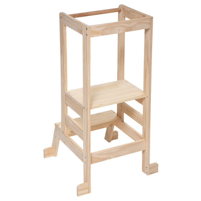 Turn de invatare pentru copii multifunctional Model Montessori, Natur, 51x51x90 cm