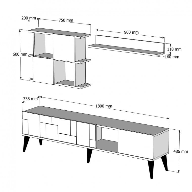 Ansamblu Comoda TV Madrid Alb-Walnut