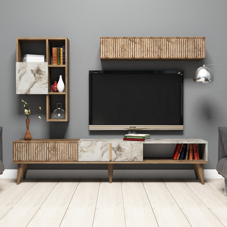 Ansamblu Comoda TV Milan Walnut-Alb - 2 | YEO