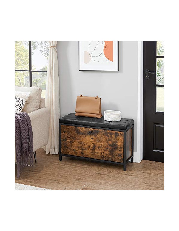 Bancheta cu suport pantofi Model Aleah, Maro rustic / Negru, 80x30x51 cm - 3 | YEO