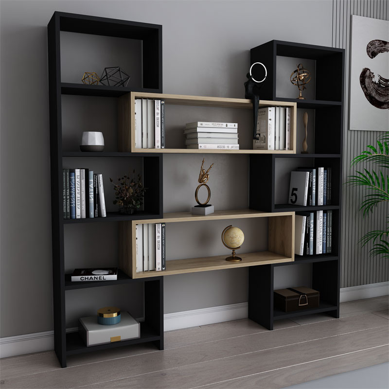 Biblioteca Pako World, Model extensibila, 163.5x22x150 cm, Negru/Natur - 2 | YEO