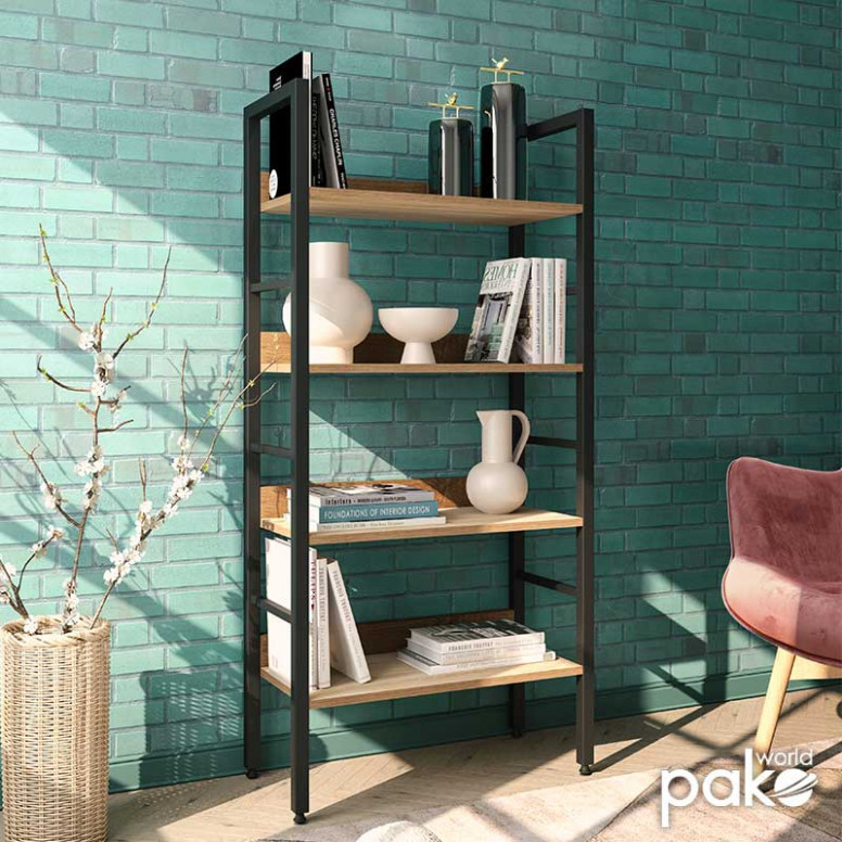 Biblioteca Pako World, Model Ramon, 60x28x125,5 cm, Negru/Natur - 1 | YEO