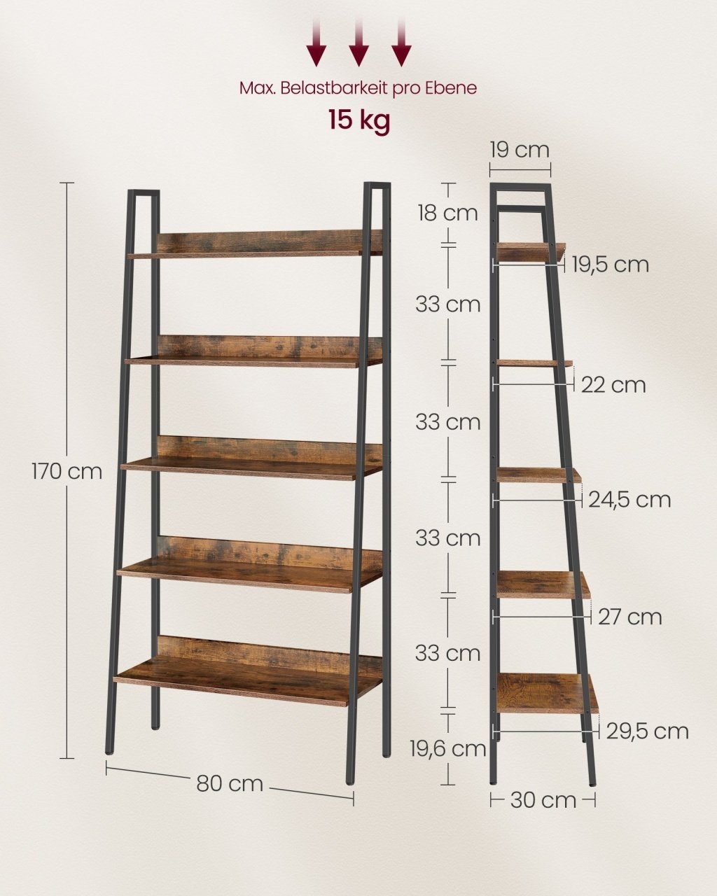 Biblioteca Vasagle Maro 80x30x170 cm