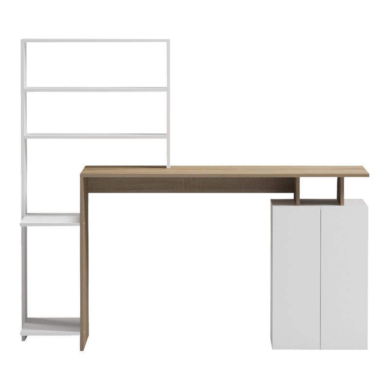 Birou cu biblioteca Model Meza, Stejar sonoma/Alb, 146.3x55x128.8 cm - 2 | YEO