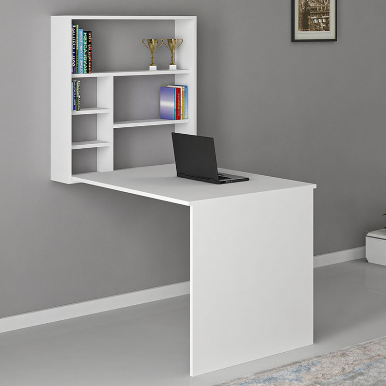 Birou cu Biblioteca Pako World, model Ravin, 63x154x90 cm, Alb - 1 | YEO