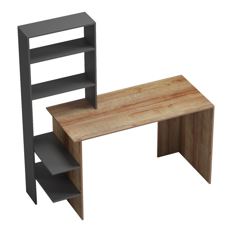 Birou cu rafturi Model Bivoro, Stejar/Gri, 146x55x129 cm - 1 | YEO