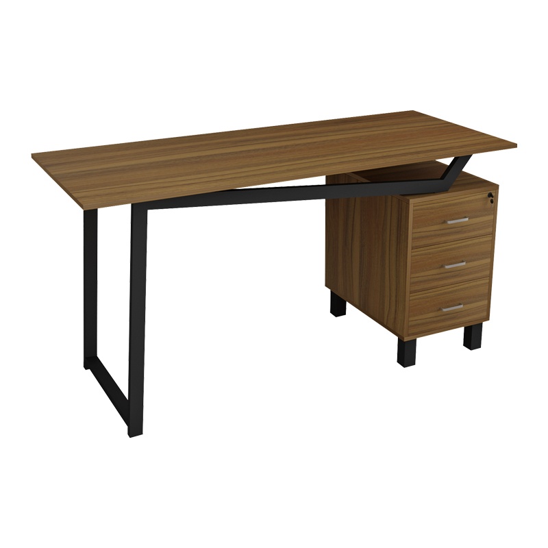 Birou cu sertare Model Prosper, Nuc/Negru, 140x60x75 cm - 3 | YEO