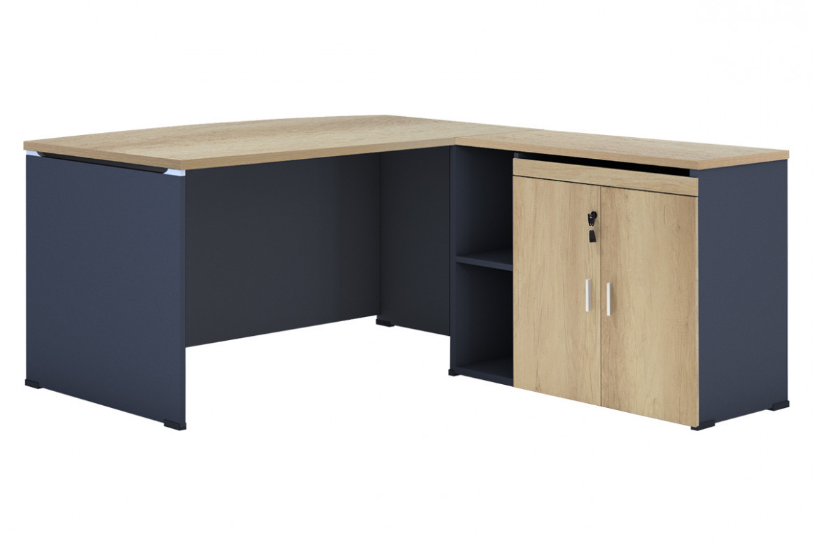 Birou de Colt Pako World, model Lotus, 180x75x160 cm, Antracit/Stejar - 2 | YEO