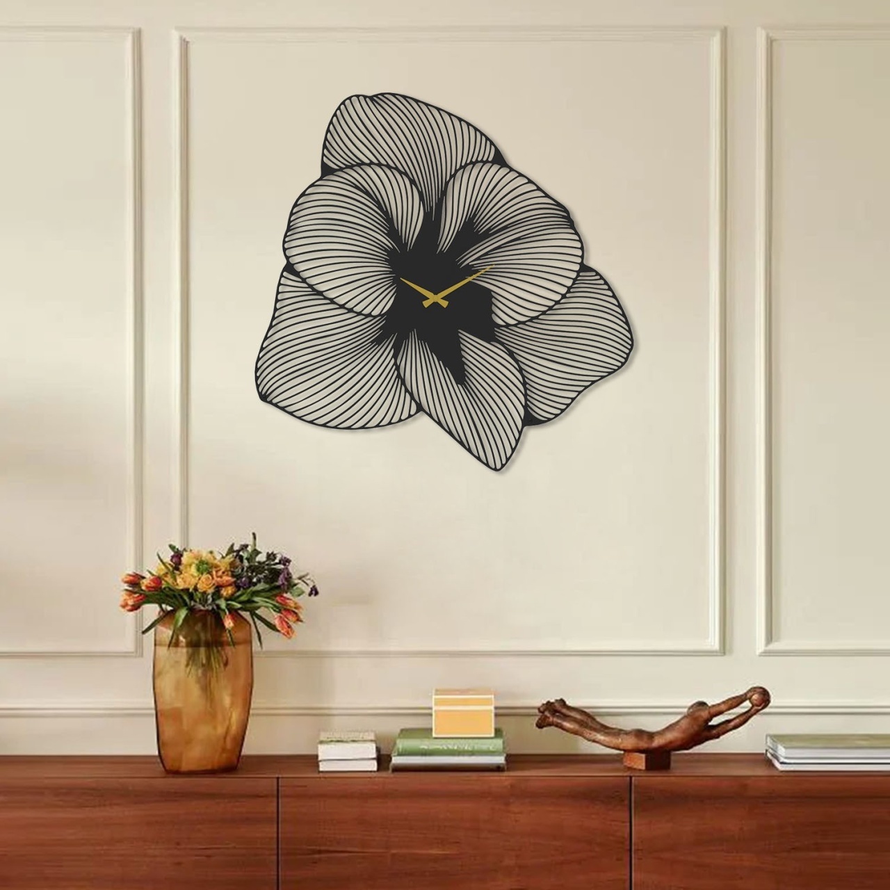 Ceas de perete decorativ din metal Azalea Negru 70x70 cm - 2 | YEO