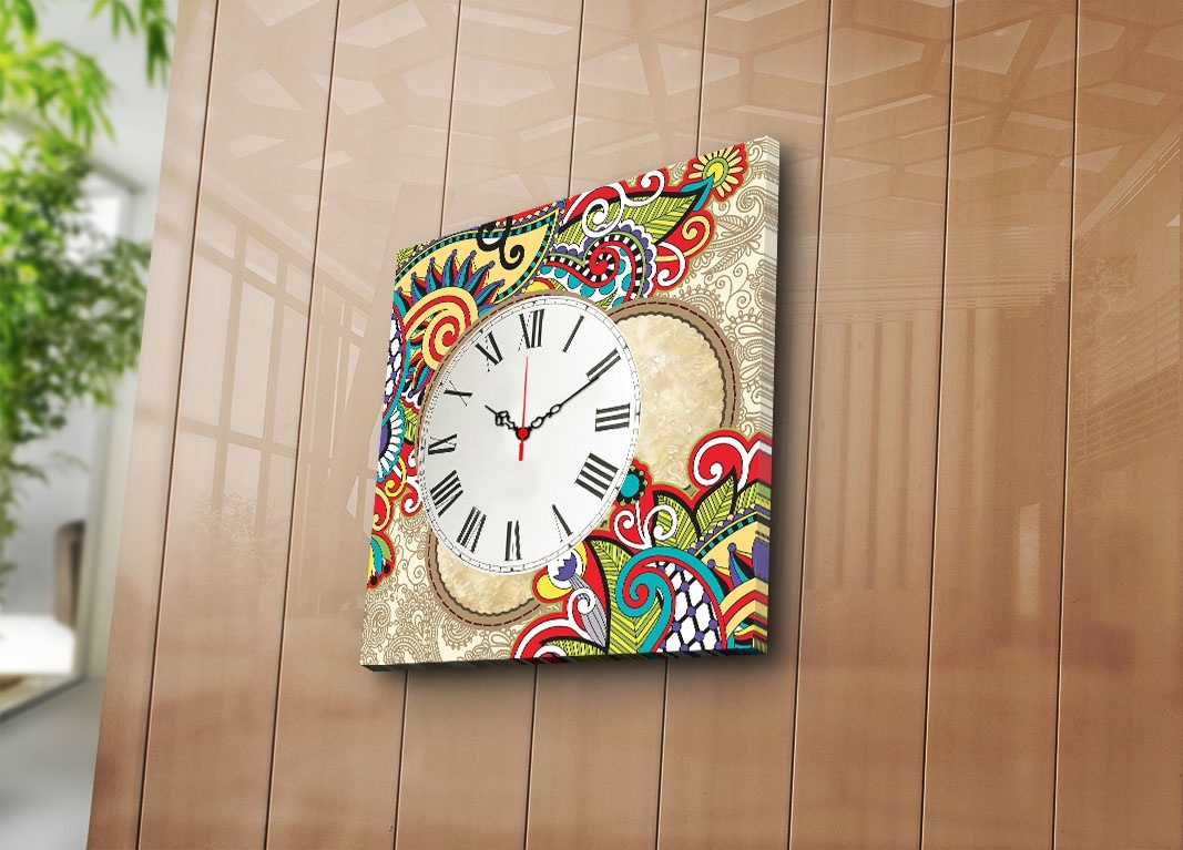 Ceas de perete decorativ din pânză 4545CS Multicolor 45x45x3 cm - 1 | YEO