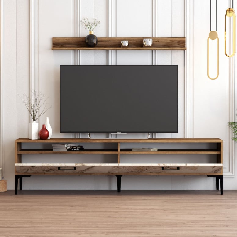 Comoda TV Istanbul - Walnut, Alb Marble - 2 | YEO