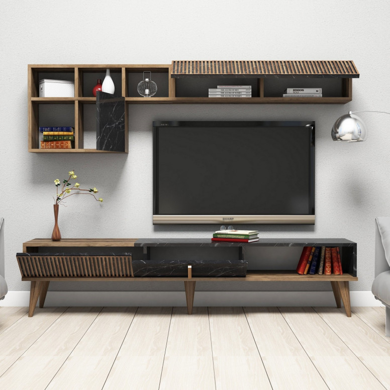 Comoda TV Milan - Walnut, Negru - 1 | YEO