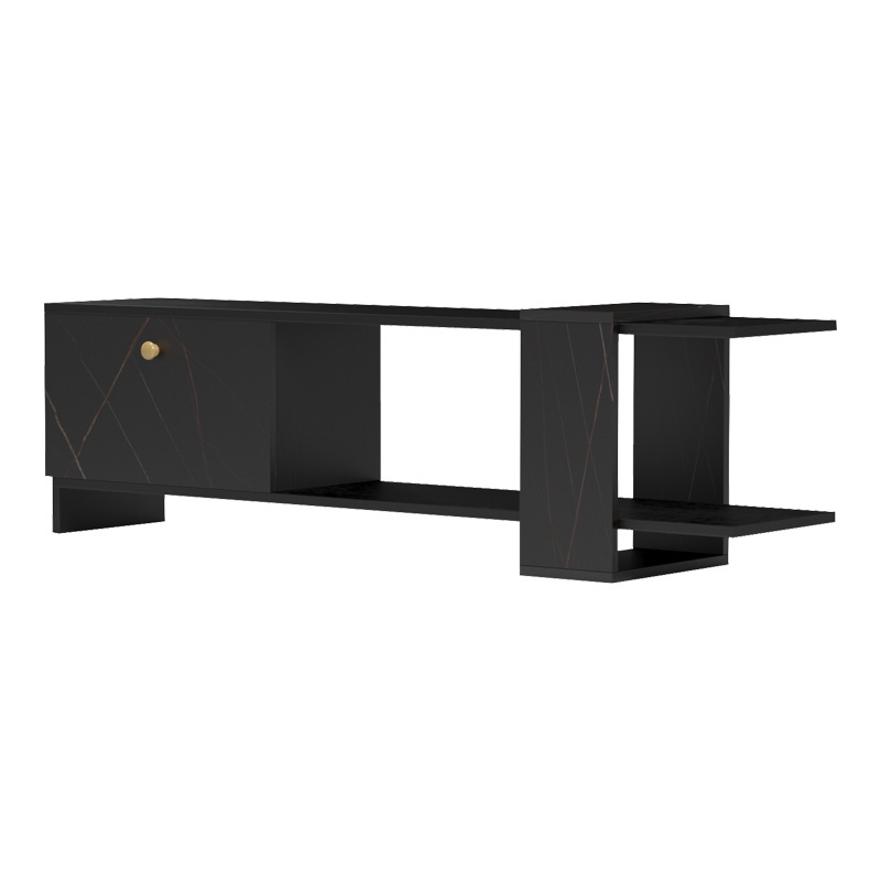 Comodă TV Model Standi, Negru/Negru marmorat, 120x25x36.8 cm - 3 | YEO