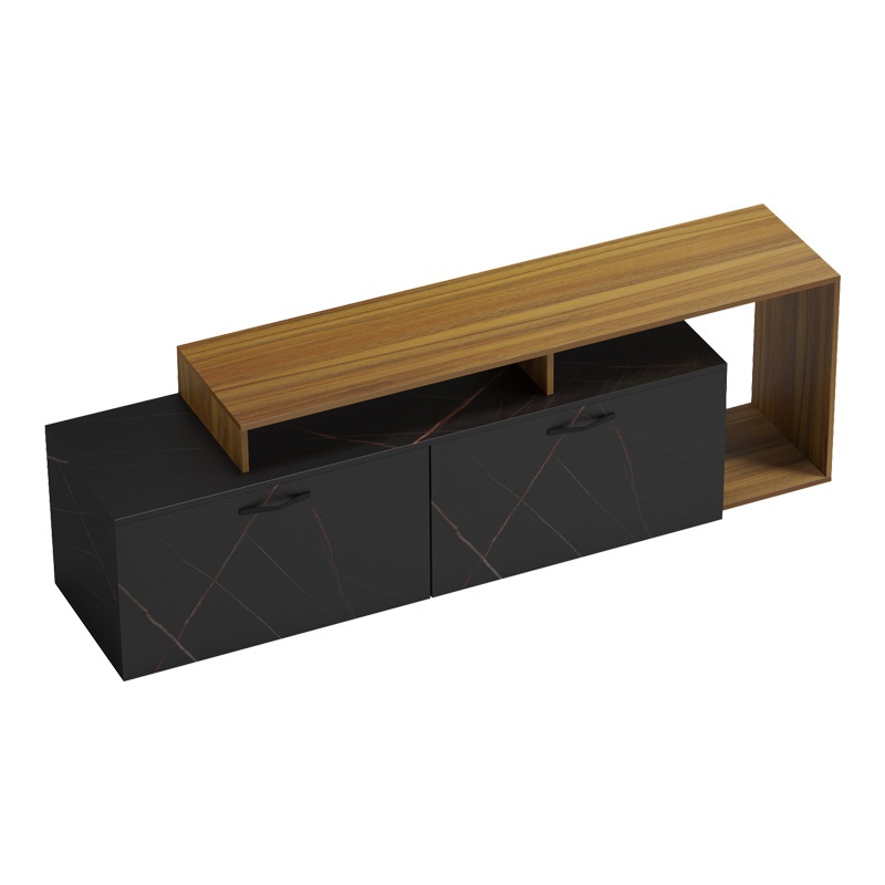 Comodă TV Model Tobler, Nuc/Negru marmorat, 170x40x53 cm - 1 | YEO