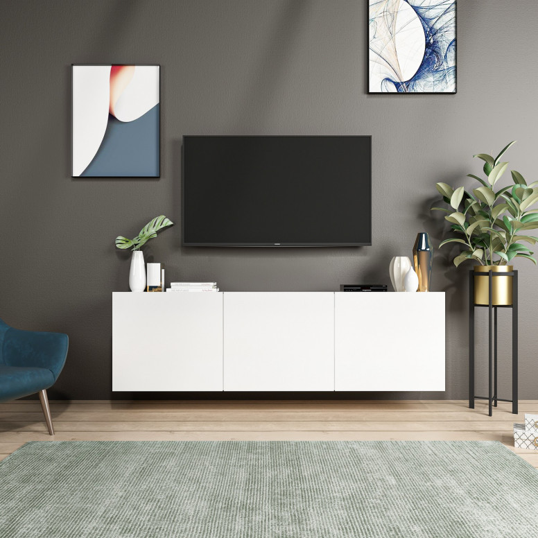 Comoda TV Salvador, Model Alb, 150x44x31 cm, Alb