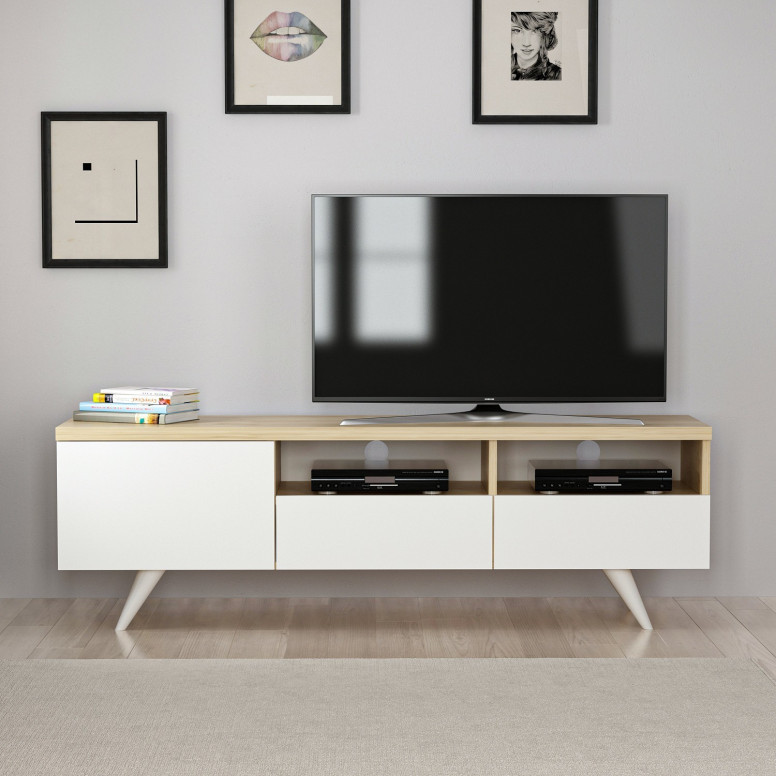 Comoda TV Salvador, Model Brüksel, 150x46x35 cm, Alb