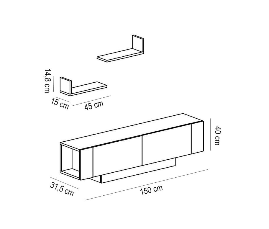 Comoda TV Salvador, Model Ekol, 150x40x31.5 cm, Alb