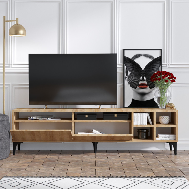 Comoda TV Salvador, Model Eva, 180x52x35 cm, Stejar - 2 | YEO