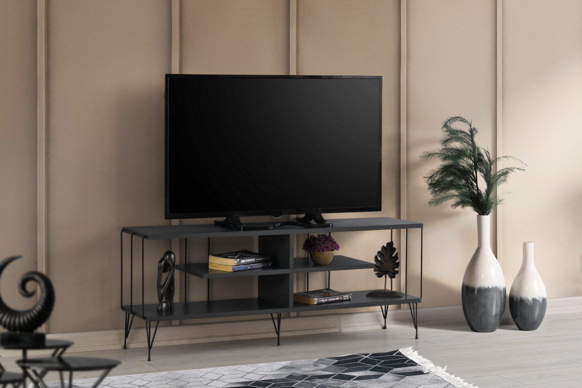 Comoda TV Salvador, Model Eze, 120x44.5x30 cm, Antracit - 1 | YEO