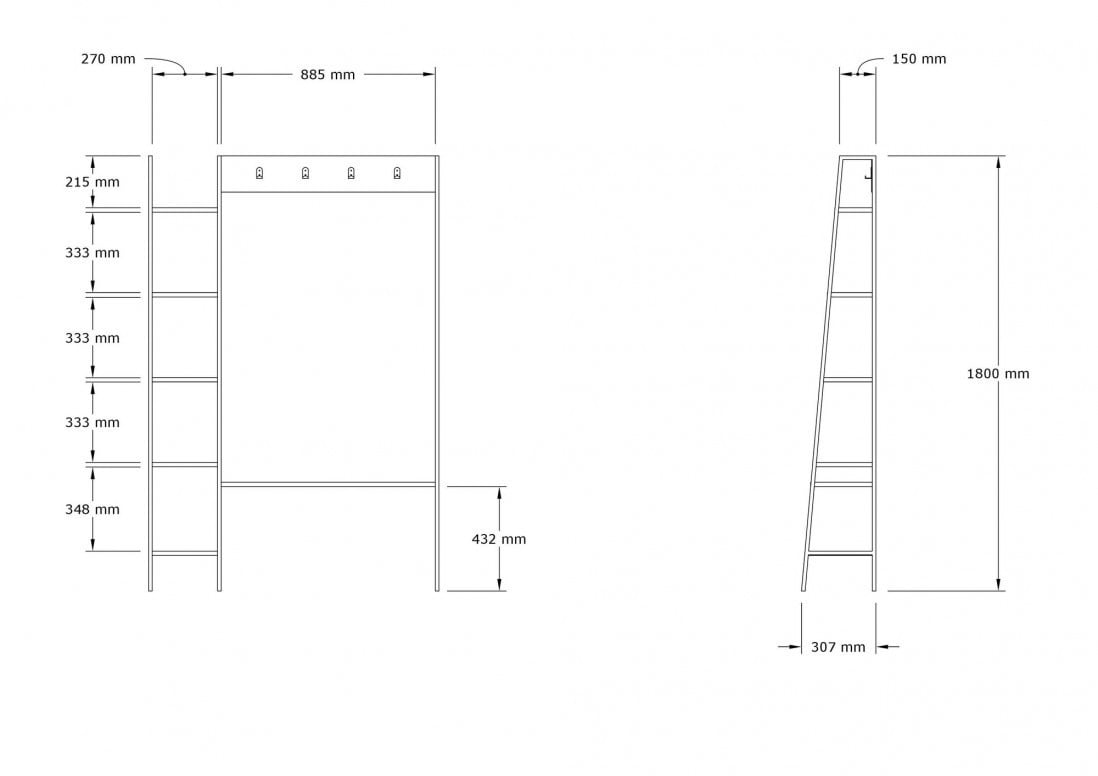 Cuier cu rafturi Model Marken, Antracit, 120x30x180 cm