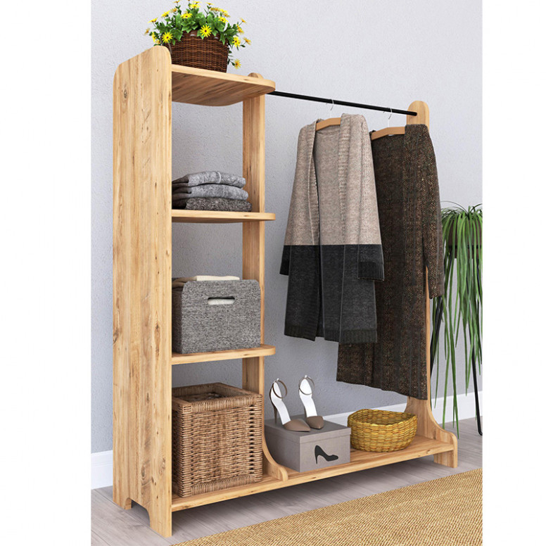 Cuier cu rafturi Model Renesme, Nuc, 106x35x128 cm - 2 | YEO