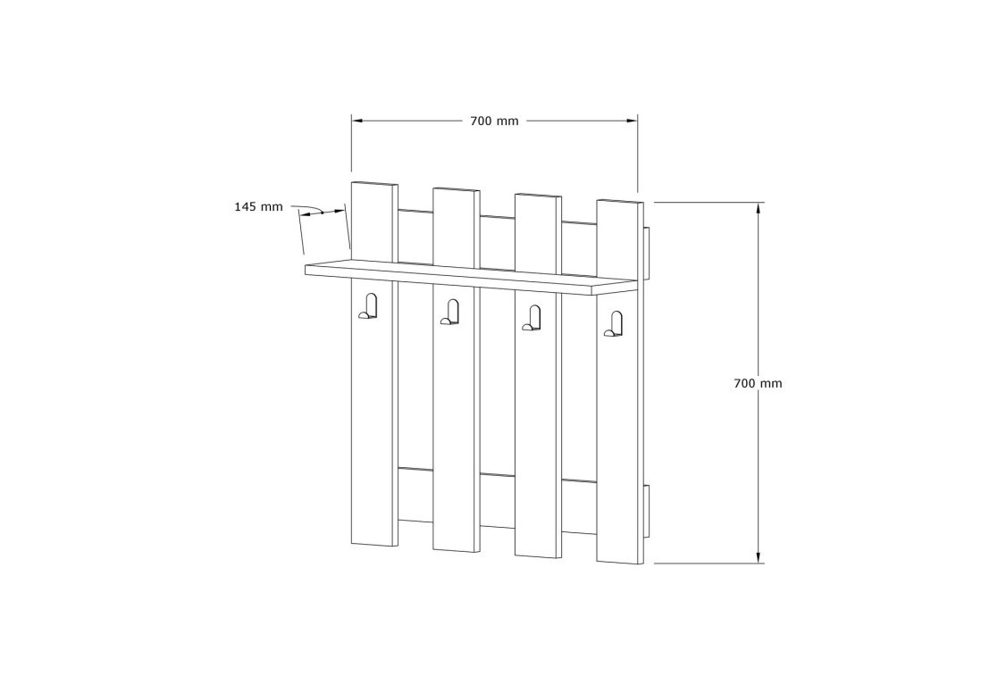 Cuier de perete Model Carina, Nuc, 70x18x70 cm - 3 | YEO