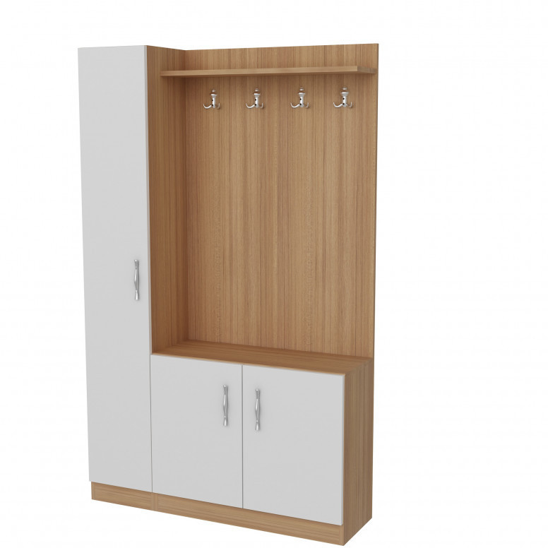 Cuier hol cu dulap Model Jensen, Alb/Teak, 110x31.8x180 cm - 2 | YEO