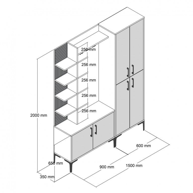 Cuier hol cu dulap Model Viyana, Nuc/Antracit, 150x35x200 cm