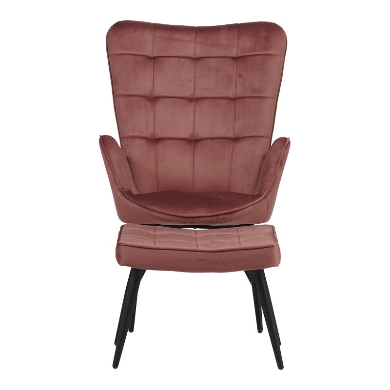 Fotoliu cu suport picioare Model Dorita, Rose/Negru, 68.5x76x103 cm - 3 | YEO