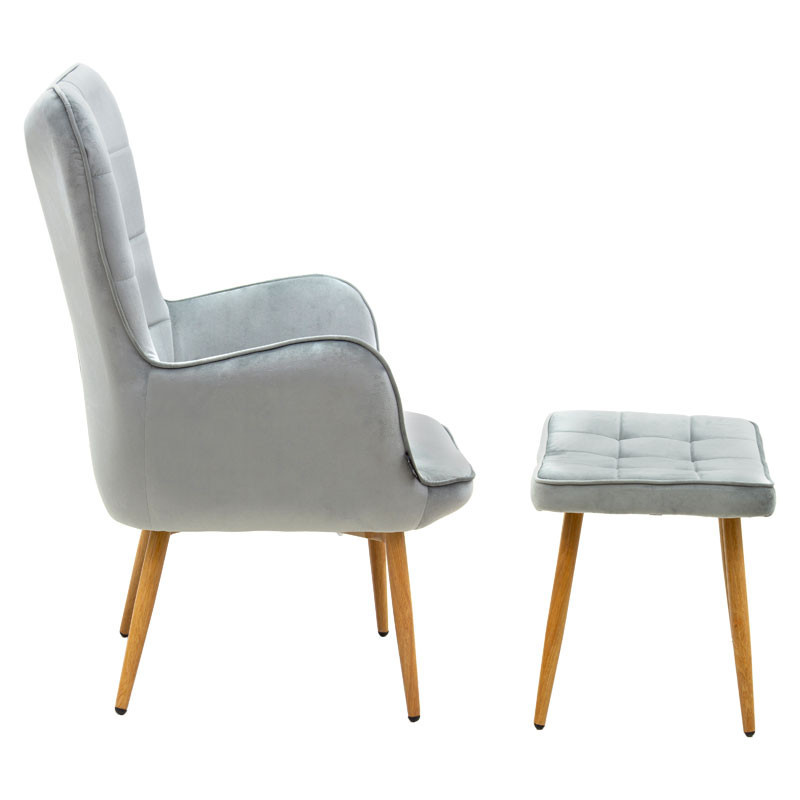 Fotoliu Maddison cu suport pentru picioare - perna catifea gri - culoare lemn natural 68x72x98cm - 2 | YEO