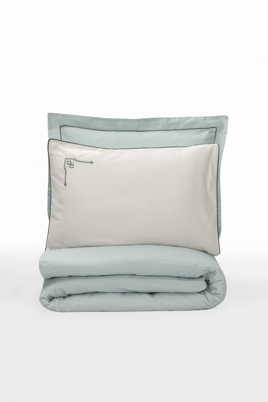 Lenjerie de pat dublu, Bumbac 100% Satinat Model Vanko Mint - 2 | YEO